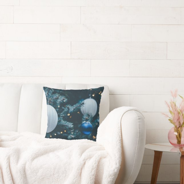 Sparkly Christmas Tree and Christmas Balls  Throw Pillow (Couch)
