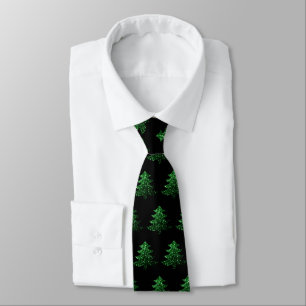 Sparkly Christmas tree green black pattern Tie