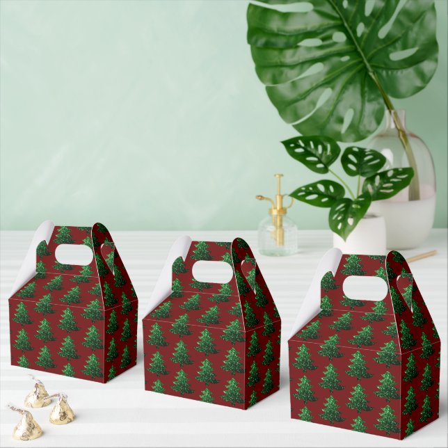 Sparkly Christmas tree green Dark red pattern Favor Box (Multiple)
