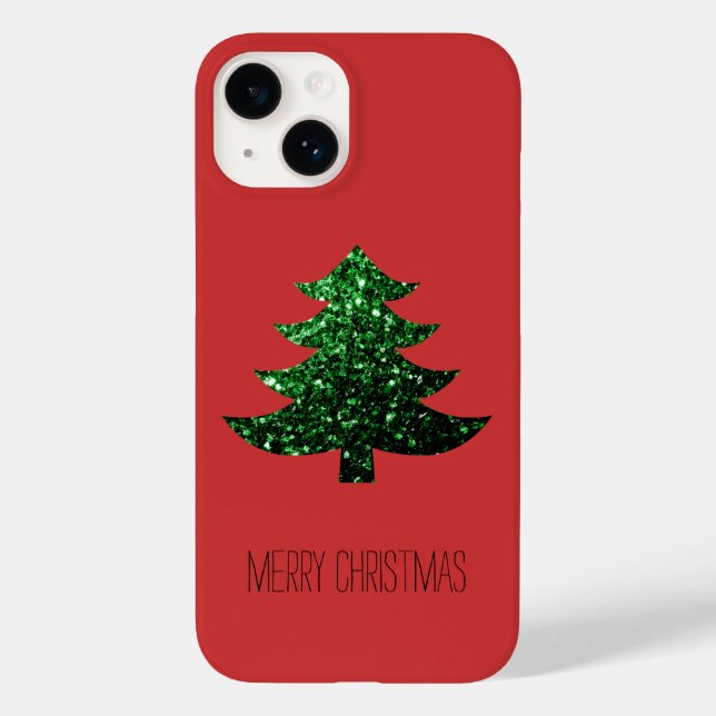 Sparkly Christmas tree green Red Personalize Case-Mate iPhone Case (Back)