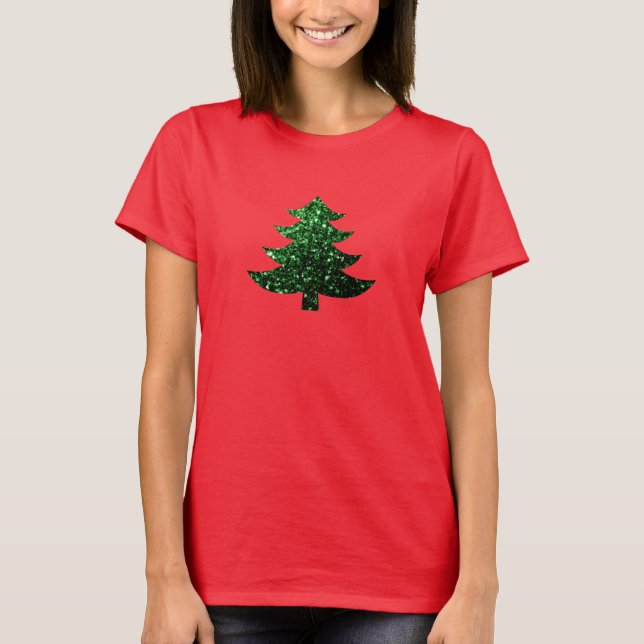 Sparkly Christmas tree green sparkles T-Shirt (Front)