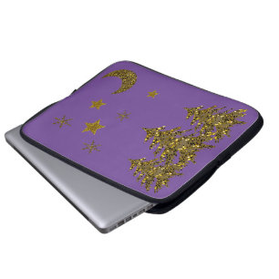 Sparkly Christmas tree, moon, stars Laptop Sleeve