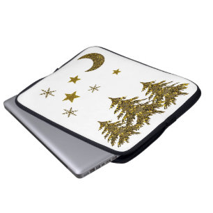Sparkly Christmas tree, moon, stars Laptop Sleeve