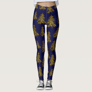 Sparkly Christmas tree on blue Leggings