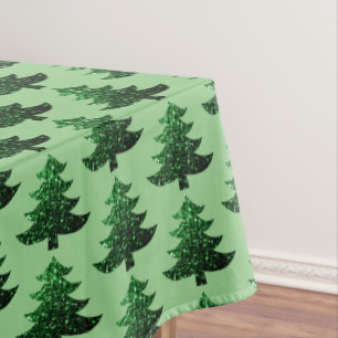 Sparkly Christmas tree sage green white pattern Tablecloth