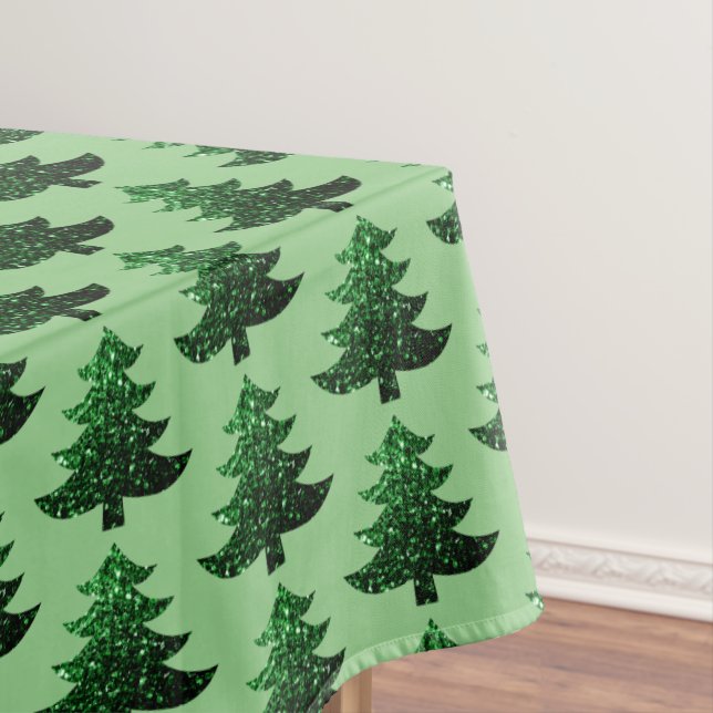 Sparkly Christmas tree sage green white pattern Tablecloth (In Situ)