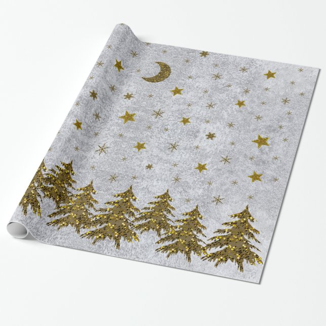 Sparkly Christmas tree, stars on abstract paper (Unrolled)