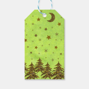 Sparkly Christmas tree, stars on abstract paper Gift Tags