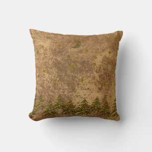Sparkly Christmas tree, stars on abstract paper Throw Pillow