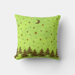 Sparkly Christmas tree, stars on abstract paper Throw Pillow