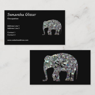 Sparkly Colourful silver mosaic Elephant Monogram Business Card
