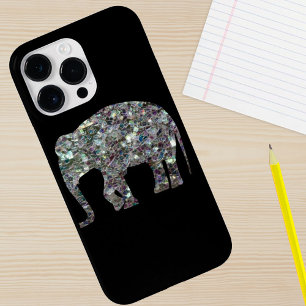 Sparkly colourful silver mosaic Elephant on black Case-Mate iPhone 14 Pro Max Case
