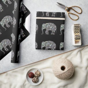 Sparkly colourful silver mosaic Elephant pattern Wrapping Paper