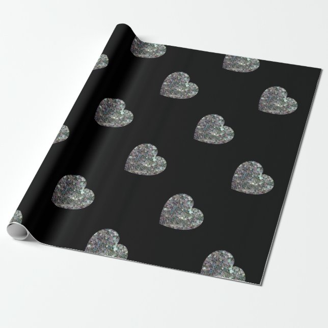 Sparkly colourful silver mosaic Heart pattern Wrapping Paper (Unrolled)