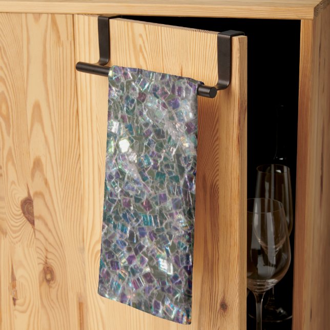 Sparkly colourful silver mosaic kitchen towel (Thirds Fold)
