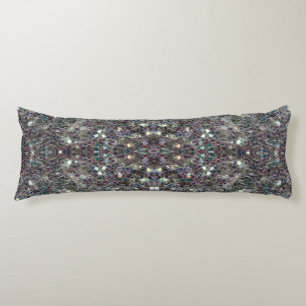 Sparkly colourful silver mosaic Mandala Body Pillow