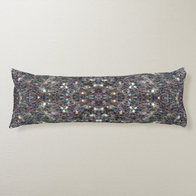Sparkly colourful silver mosaic Mandala Body Pillow (Front)