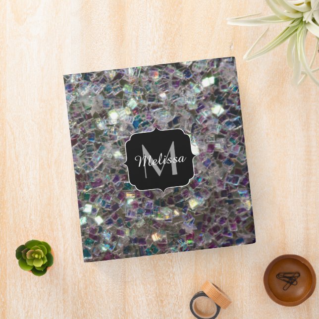 Sparkly colourful silver mosaic Monogram Binder (In Situ)
