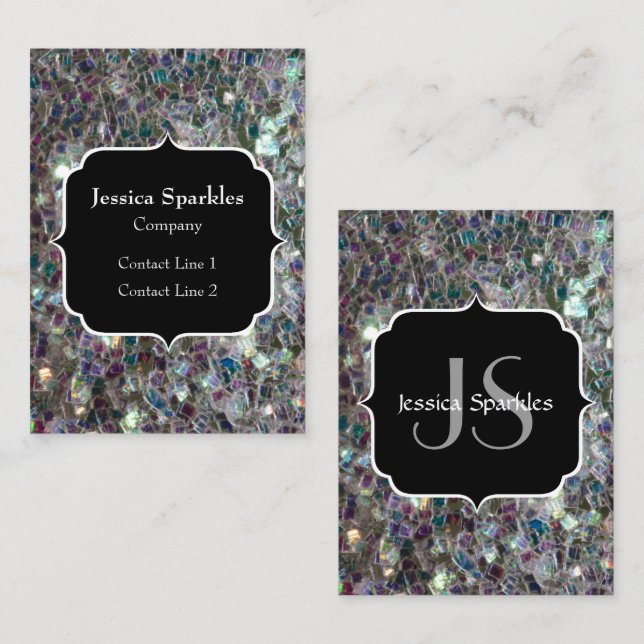 Sparkly colourful silver mosaic Monogram Business Card (Front/Back)