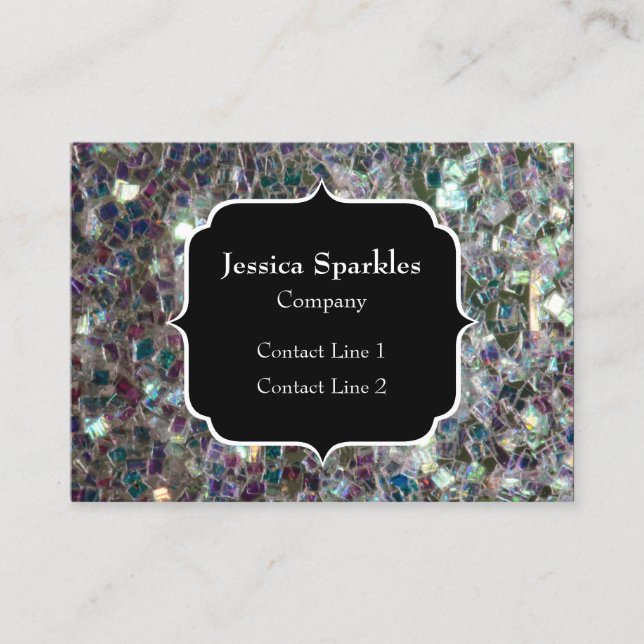 Sparkly colourful silver mosaic Monogram Business Card (Front)