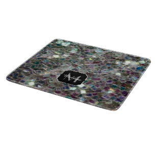Sparkly colourful silver mosaic Monogram Cutting Board