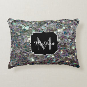 Sparkly colourful silver mosaic Monogram Decorative Pillow