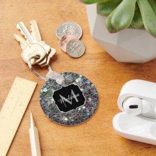 Sparkly colourful silver mosaic Monogram Keychain