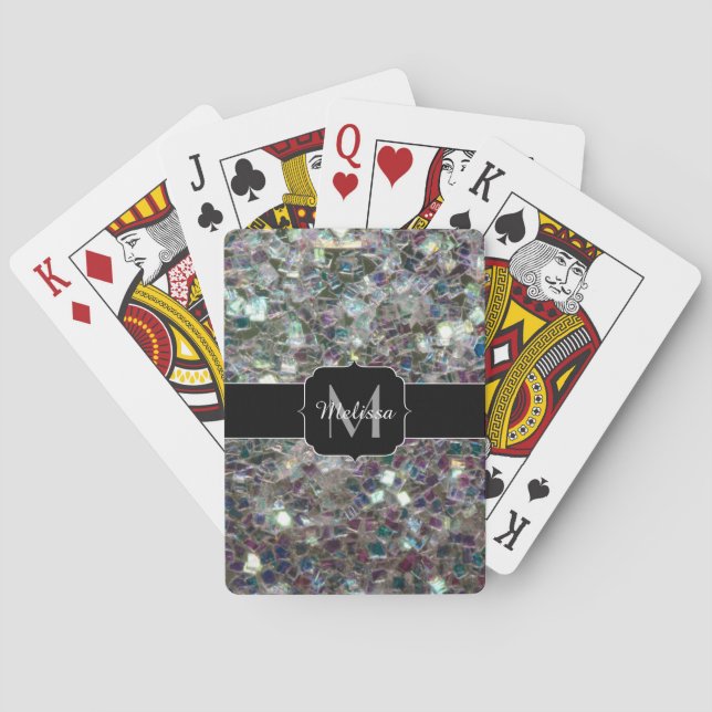 Sparkly colourful silver mosaic Monogram Playing Cards (Back)