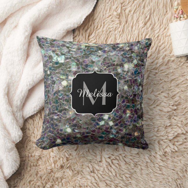 Sparkly colourful silver mosaic Monogram PLdesign Throw Pillow (Blanket)