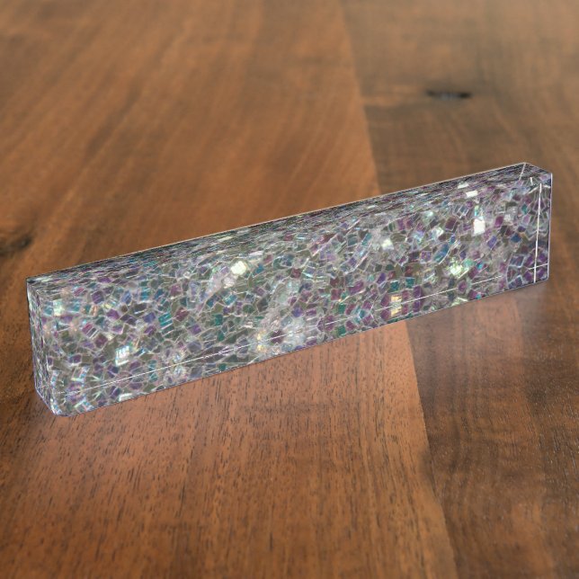 Sparkly colourful silver mosaic nameplate (Side)