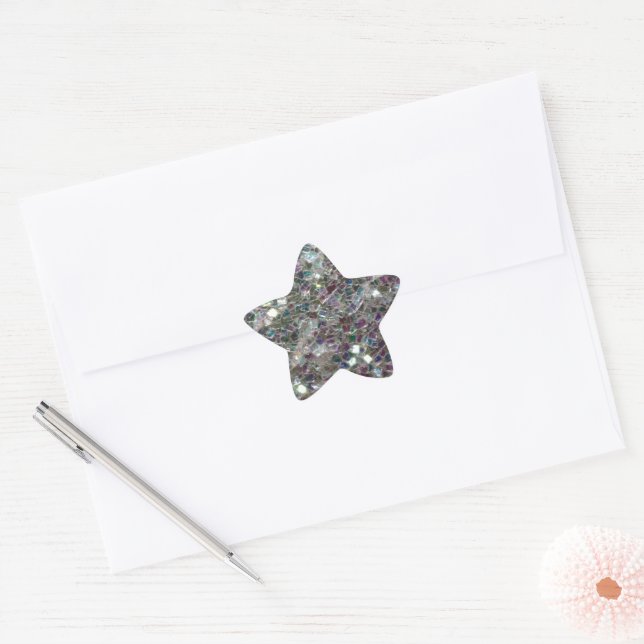 Sparkly colourful silver mosaic star sticker (Envelope)