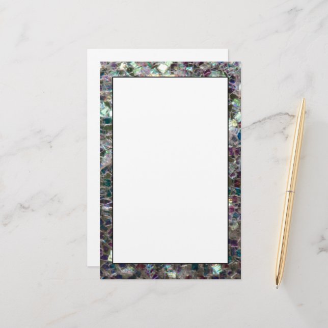 Sparkly colourful silver mosaic stationery (Front/Back In Situ)