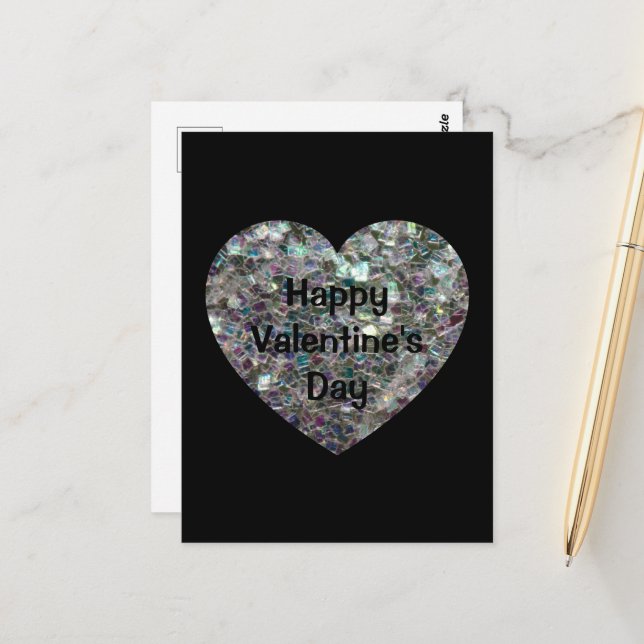 Sparkly colourful silver mosaic Valentine Day blac Postcard (Front/Back In Situ)