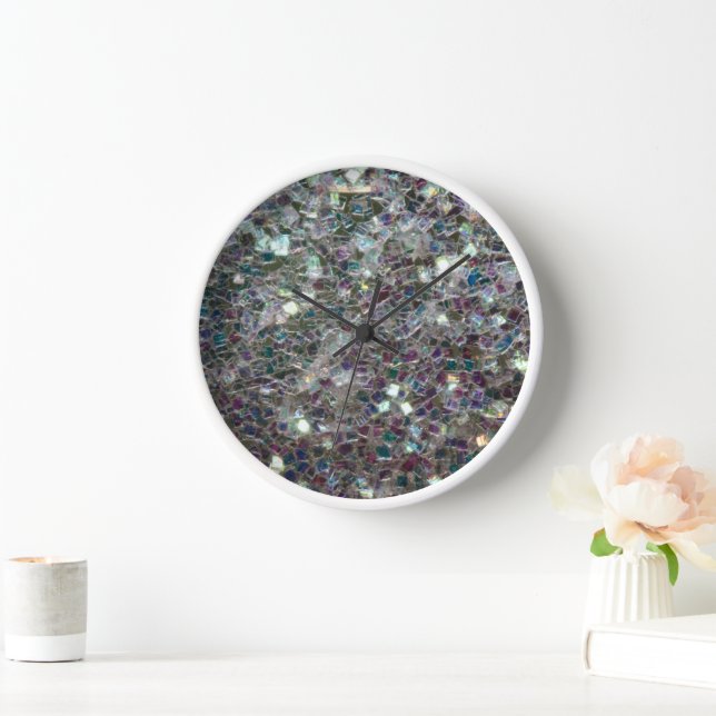Sparkly colourful silver mosaic wall clock (Home)