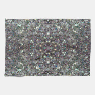 Sparkly colourful silver v4 - Mandala Kitchen Towel