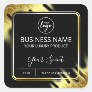 Sparkly Cornered Black And Gold Candle Labels