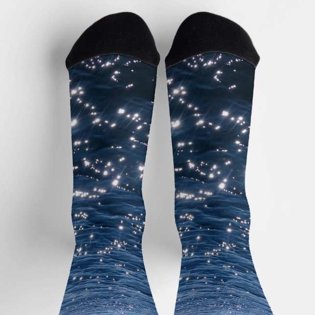 Sparkly Deep Blue Sea Waves Socks (Top)