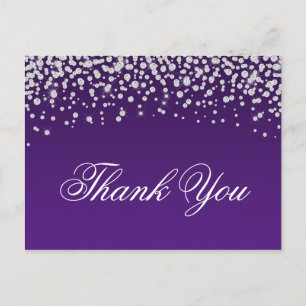 Sparkly Diamond Confetti Purple Ombre Thank You Postcard