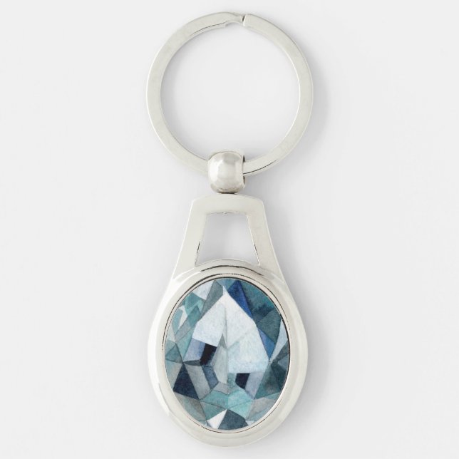 Sparkly Diamond Cut Look Blue Grey Design Keychain (Front)