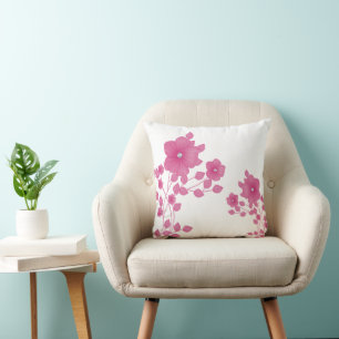 Sparkly Diamond Gem Pink Flowers Throw Pillow