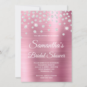 Sparkly Diamond Pink Satin Foil Bridal Shower Invitation