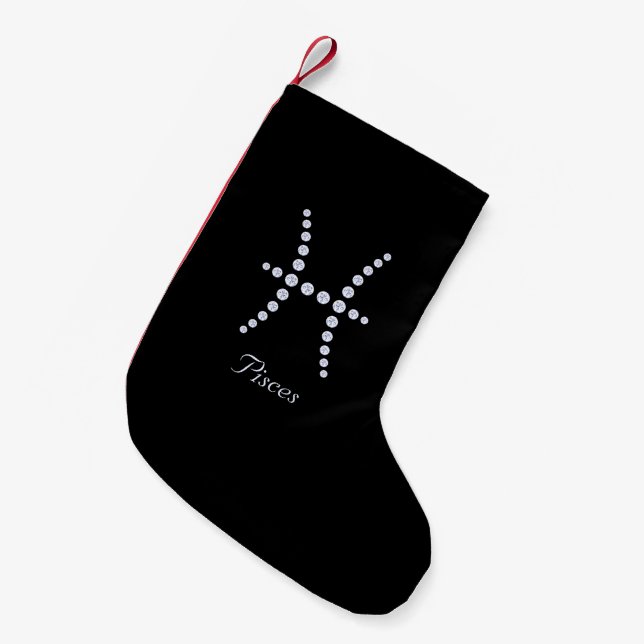 Sparkly Diamond Pisces Symbol  Small Christmas Stocking (Front (Hanging))