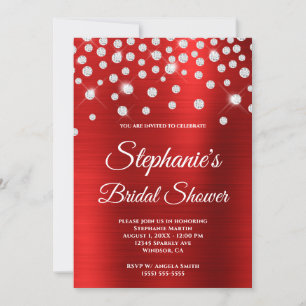 Sparkly Diamond Red Satin Foil Bridal Shower Invitation