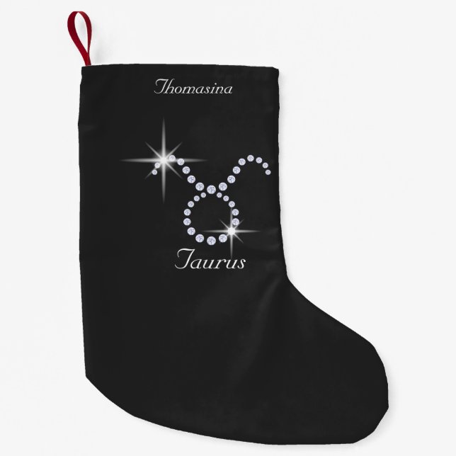 Sparkly Diamond Taurus Personalized Small Christmas Stocking (Front)