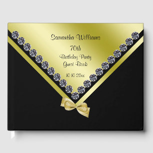 Sparkly Diamonds & Gold Bow 70th Birthday Guest Book