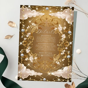 Sparkly Diamonds Golden florals Wedding Enclosure Card