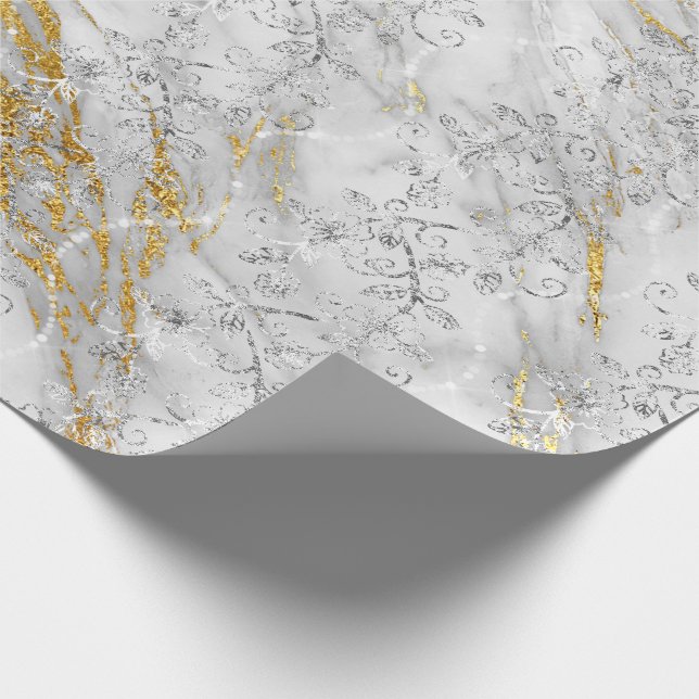 Sparkly Diamonds Marble Gold White Grey Wrapping Paper (Corner)