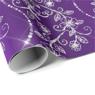 Sparkly Diamonds Purple Plum  White Grey Wrapping Paper