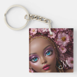 Sparkly Doll Glitter and Flowers Keychain