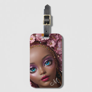 Sparkly Doll Glitter and Flowers Luggage Tag